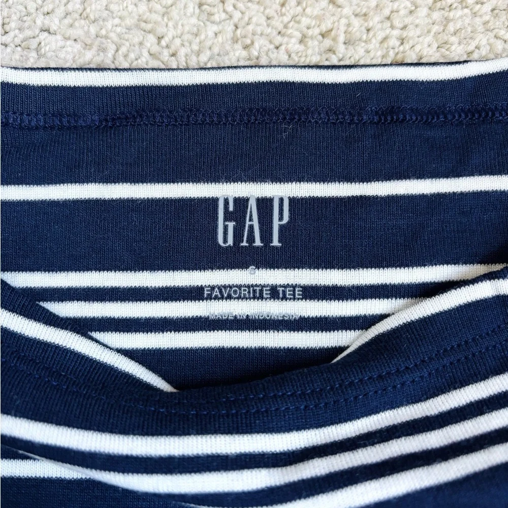 gap navy blue and white striped ribbed boatneck long sleeve t-shirt - Picture 7 of 13